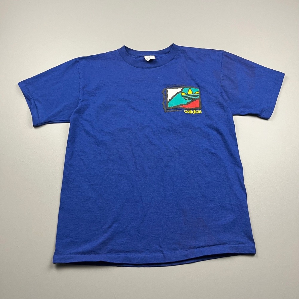 Adidas T-Shirt Mens M Blue Vintage Made in USA International Graphic 80s 70s
